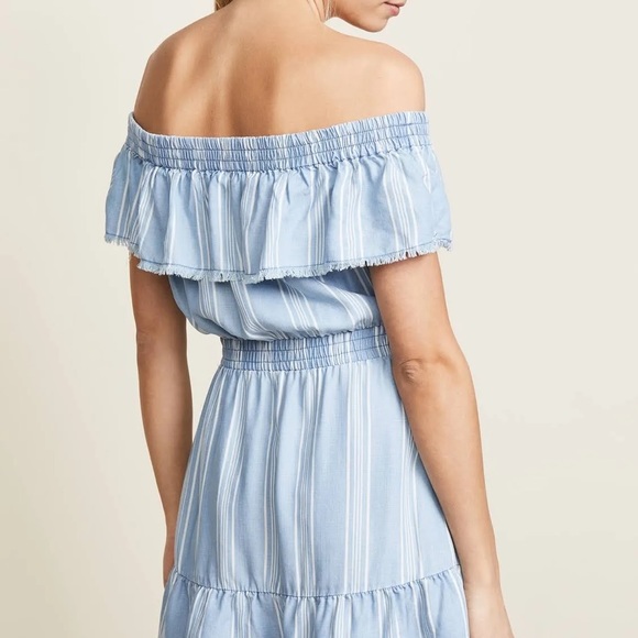 BB Dakota Coco Blue Striped Chambray Off The Shoulder Dress Size XS - Picture 7 of 9